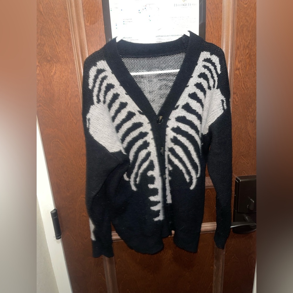 Black Cardigan with White Ribcage Graphic